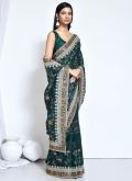 Rama color Embroidered Satin Silk Classic Designer Saree - 2