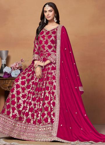Rani color Embroidered Jacquard Salwar Suit
