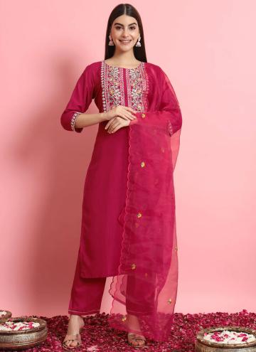 Rani color Silk Blend Trendy Salwar Suit with Embroidered
