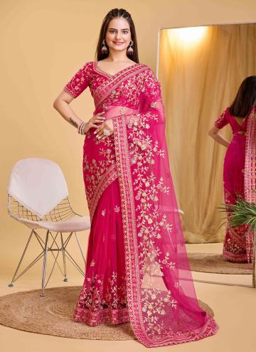Rani color Silk Classic Designer Saree with Embroi