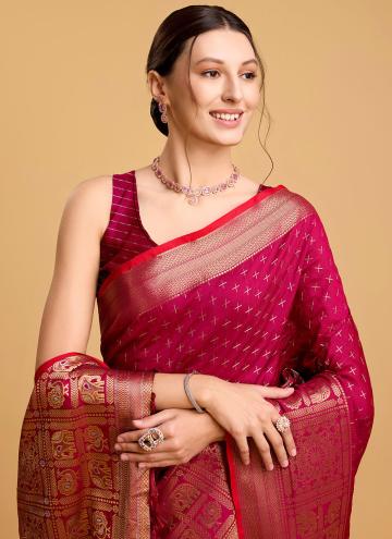 Rani color Silk Trendy Saree with Jacquard Work