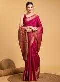 Rani color Silk Trendy Saree with Jacquard Work - 3