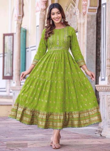 Rayon Gown in Green Enhanced with Digital Print