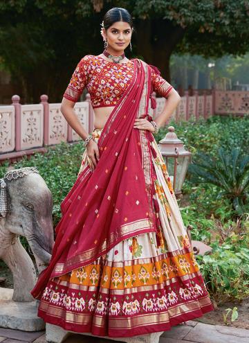 Red and White Tussar Silk Foil Print A Line Lehenga Choli for Ceremonial