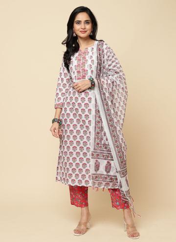 Red Blended Cotton Floral Print Designer Salwar Kameez