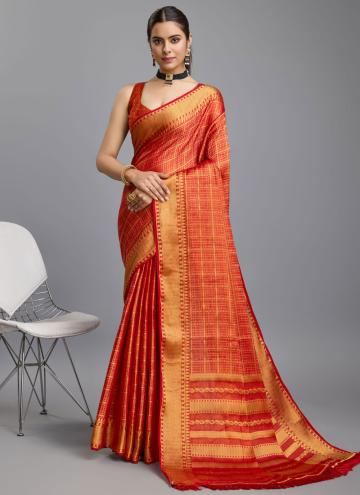 Red Brocade Woven Classic Designer Saree for Casua