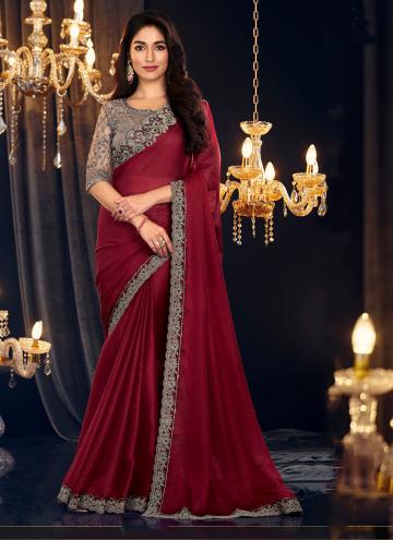 Red Classic Designer Saree in Shimmer Georgette wi