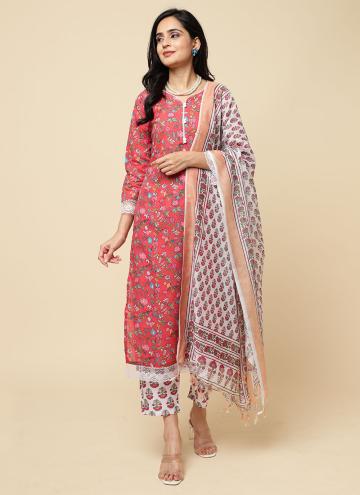Red color Blended Cotton Salwar Suit with Floral Print