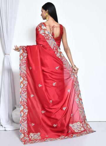Red color Crepe Silk Classic Designer Saree with Embroidered