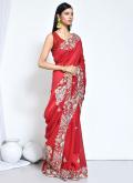 Red color Crepe Silk Classic Designer Saree with Embroidered - 2