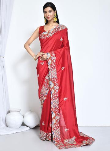 Red color Crepe Silk Classic Designer Saree with Embroidered