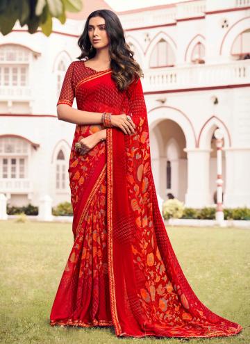 Red color Georgette Classic Designer Saree with Printed