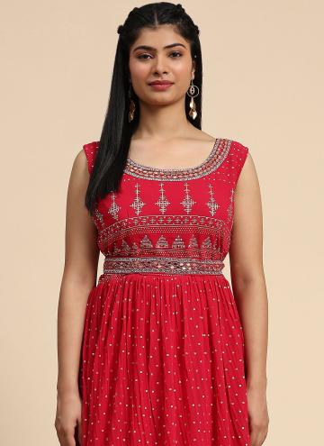 Red color Georgette Designer Gown with Hand Work
