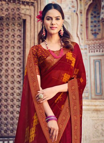 Red color Georgette Trendy Saree with Printed