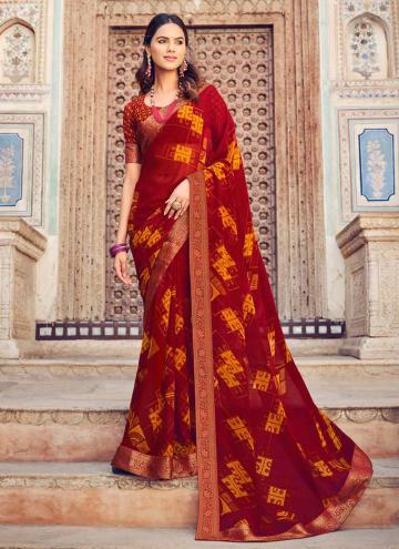 Red color Georgette Trendy Saree with Printed
