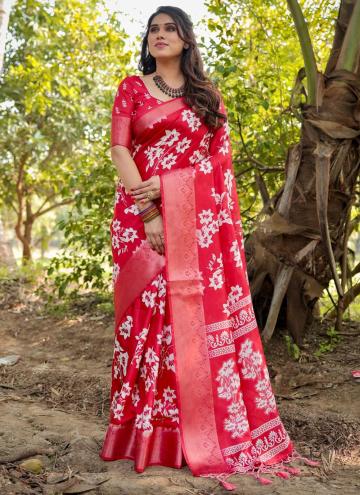 Red color Pure Silk Casual Saree with Digital Print