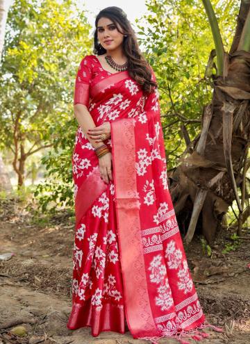 Red color Pure Silk Casual Saree with Digital Prin