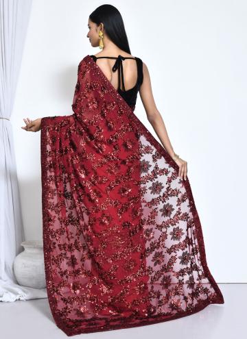 Red color Satin Silk Trendy Saree with Embroidered