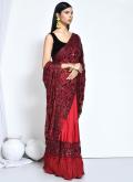 Red color Satin Silk Trendy Saree with Embroidered - 2