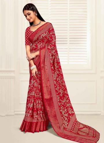 Red color Silk Classic Designer Saree with Border