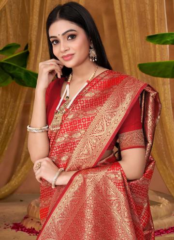 Red color Silk Traditional Saree with Woven