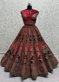 Red color Velvet Designer Lehenga Choli with Diamond Work - 1