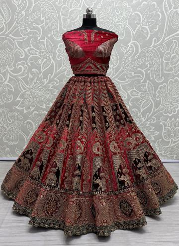 Red color Velvet Designer Lehenga Choli with Diamond Work