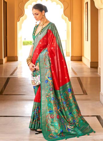 Red color Woven Silk Classic Designer Saree