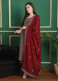 Red Georgette Embroidered Designer Salwar Kameez for Ceremonial - 3