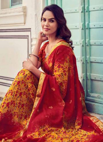 Red Georgette Printed Trendy Saree for Ceremonial