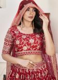 Red Lehenga Choli in Jacquard with Embroidered - 1