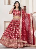 Red Lehenga Choli in Jacquard with Embroidered - 3