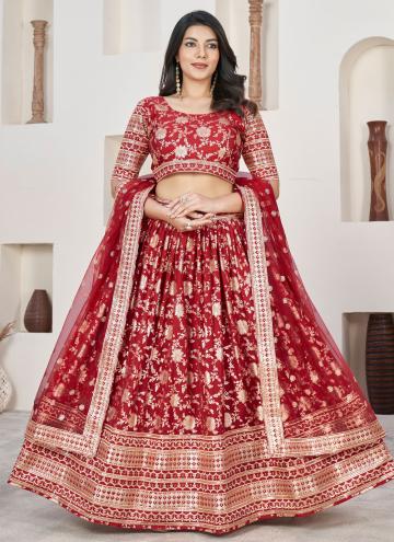 Red Lehenga Choli in Jacquard with Embroidered