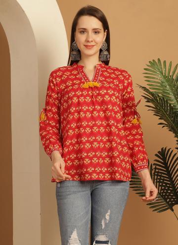 Red Party Wear Kurti in Cotton  with Printed
