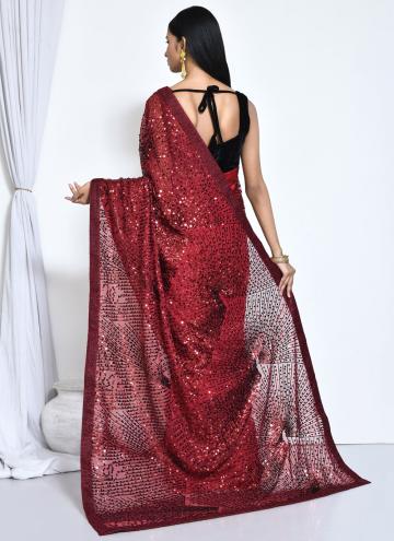 Red Silk Embroidered Classic Designer Saree for Ceremonial