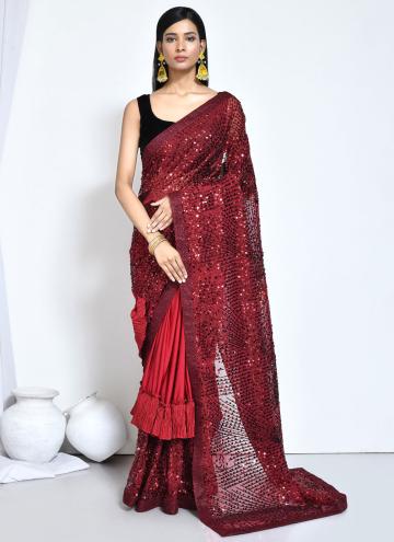 Red Silk Embroidered Classic Designer Saree for Ce