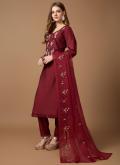 Red Silk Embroidered Salwar Suit for Ceremonial - 1