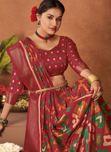 Red Silk Printed Classic Designer Saree for Ceremonial