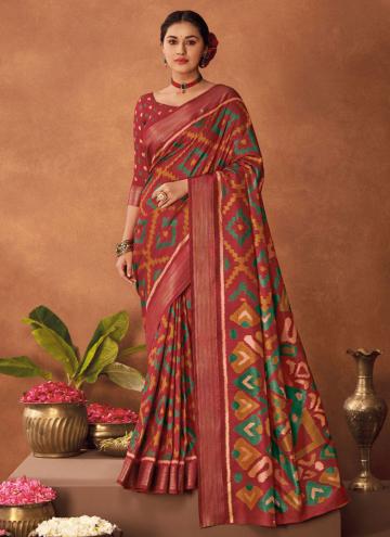 Red Silk Printed Classic Designer Saree for Ceremo
