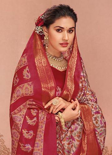 Red Silk Printed Contemporary Saree for Ceremonial