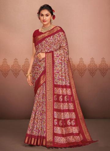Red Silk Printed Contemporary Saree for Ceremonial