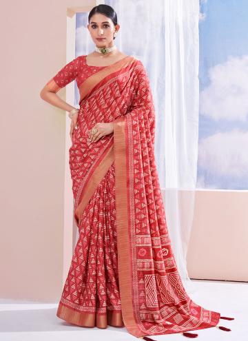 Red Silk Woven Contemporary Saree for Ceremonial