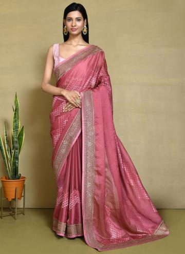 Red Trendy Saree in Satin Silk with Woven