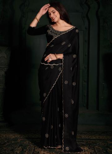 Remarkable Black Georgette Satin Cutwork Trendy Saree for Ceremonial