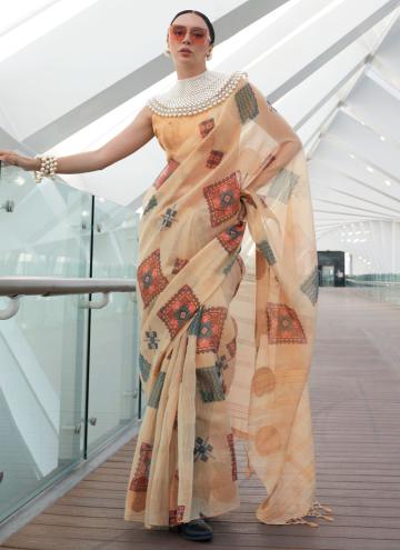 Remarkable Cream Tissue Printed Contemporary Saree for Ceremonial