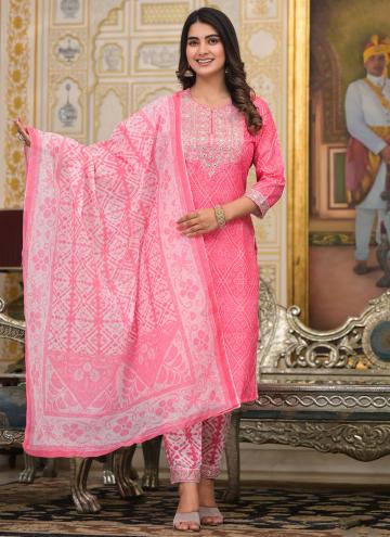 Remarkable Embroidered Cotton  Pink Salwar Suit