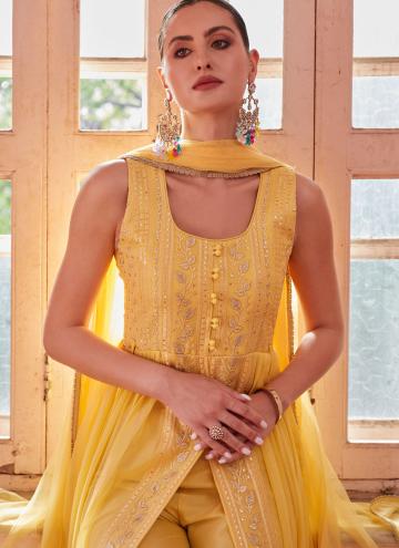 Remarkable Embroidered Georgette Yellow Salwar Suit