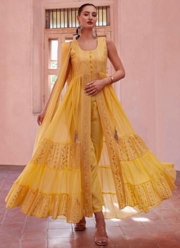 Remarkable Embroidered Georgette Yellow Salwar Suit