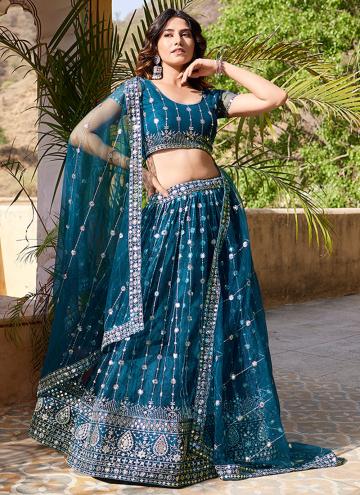 Remarkable Embroidered Net Teal A Line Lehenga Cho