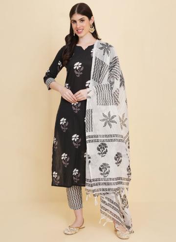 Remarkable Floral Print Cotton  Black Trendy Salwar Suit